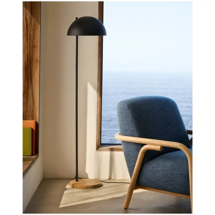 Торшер из дерева ясеня Catlar и металла черный