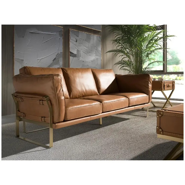 Диван 3-местный 6230 из кожи верблюжьего цвета