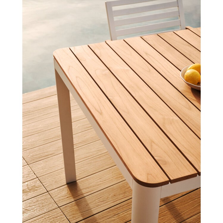 Bona Уличный стол из алюминия в белой отделке и тикового дерева 160 x 90 см