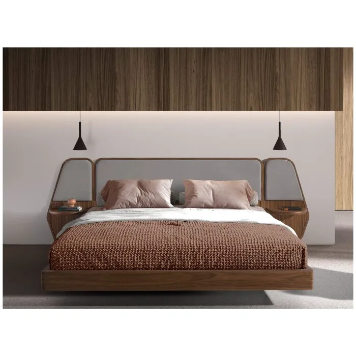 Кровать 7175 из ореха и серой ткани для матраса 180x200 см