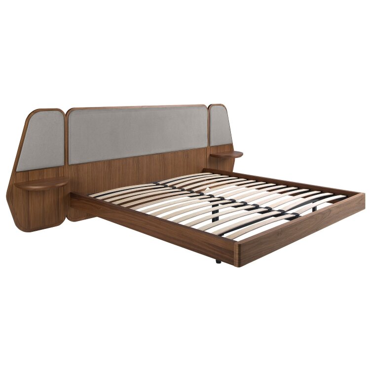 Кровать 7175 из ореха и серой ткани для матраса 180x200 см