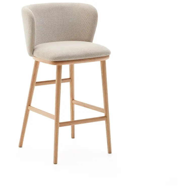 Ciselia Полубарный стул из бежевого шенилла и ясеня в натуральной отделке