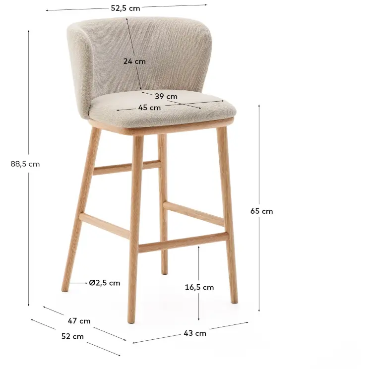 Ciselia Полубарный стул из бежевого шенилла и ясеня в натуральной отделке