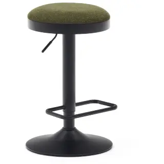 Табурет Zaib из синели темно-зеленого цвета и черной матовой стали, высота 58-80 см.