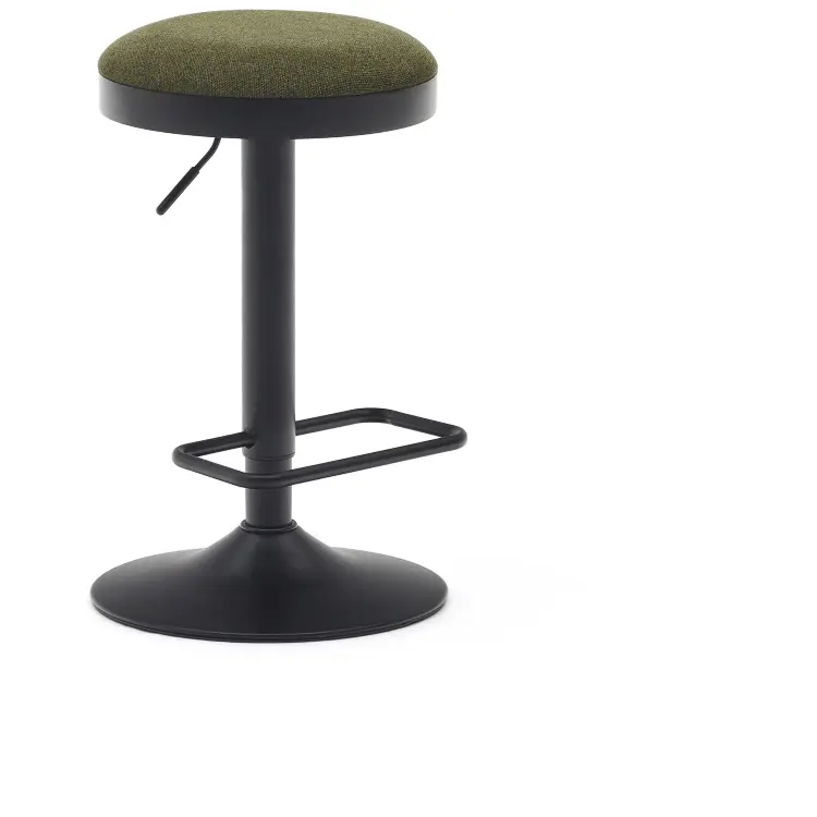 Табурет Zaib из синели темно-зеленого цвета и черной матовой стали, высота 58-80 см.
