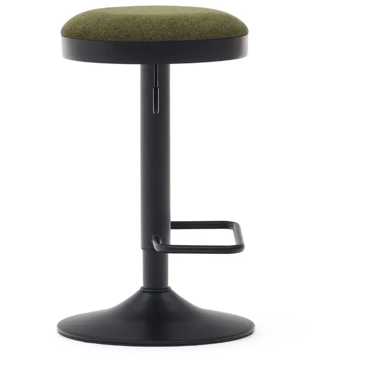 Табурет Zaib из синели темно-зеленого цвета и черной матовой стали, высота 58-80 см.