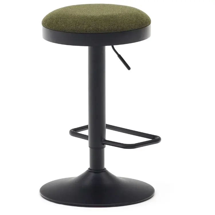Табурет Zaib из синели темно-зеленого цвета и черной матовой стали, высота 58-80 см.