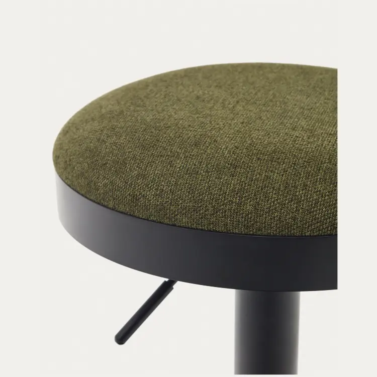 Табурет Zaib из синели темно-зеленого цвета и черной матовой стали, высота 58-80 см.