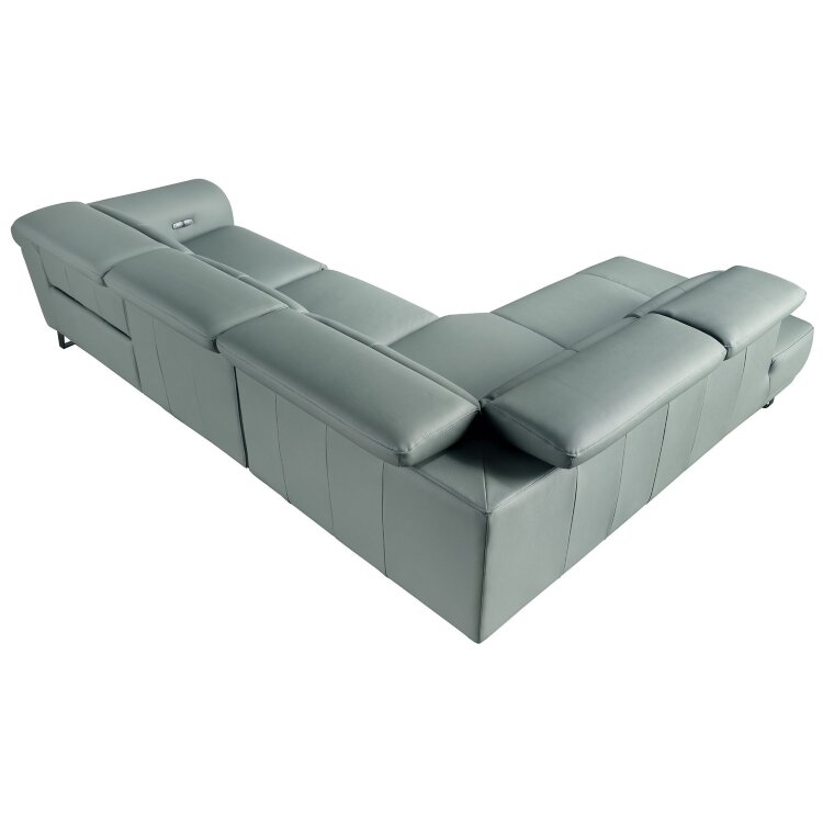 Угловой диван- реклайнер с левым шезлонгом 6251 из бирюзовой кожи