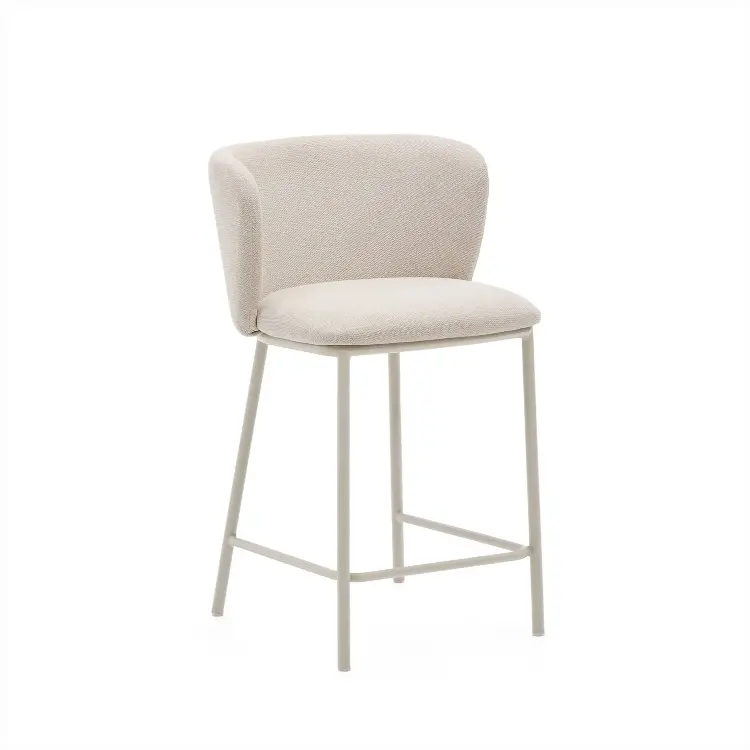 Полубарный стул Ciselia из бежевого шенилла и бежевой стали, 65 см