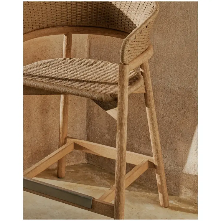 Arinella Полубарный стул из массива акации и коричневой веревки 65 см