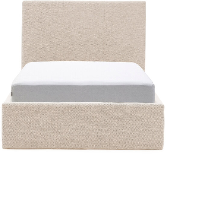 Кровать Nahiri бежевого цвета из шенилла с ящиком для хранения 90 x 200 см