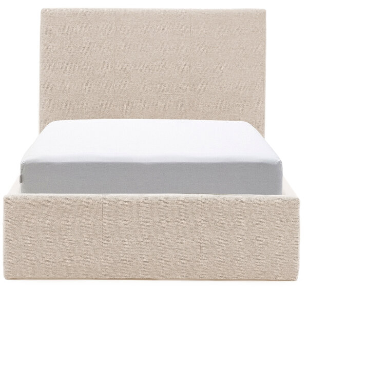 Кровать Nahiri бежевого цвета из шенилла с ящиком для хранения 90 x 200 см