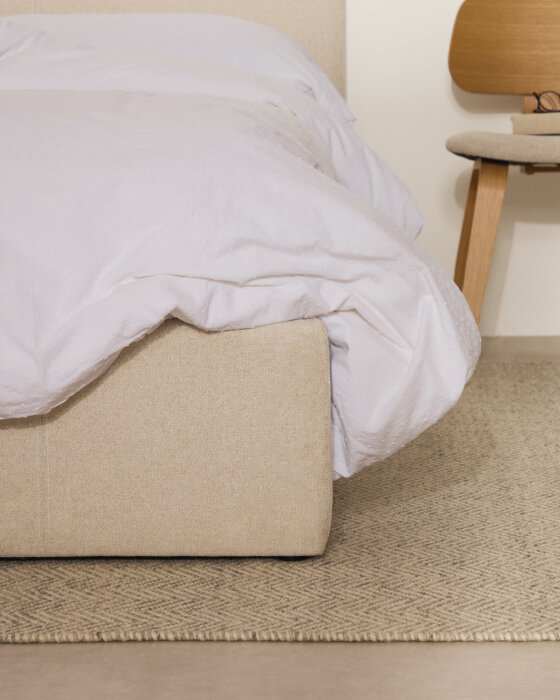 Кровать Nahiri бежевого цвета из шенилла с ящиком для хранения 90 x 200 см