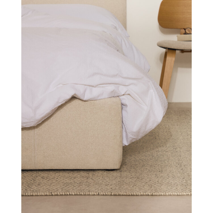 Кровать Nahiri бежевого цвета из шенилла с ящиком для хранения 90 x 200 см