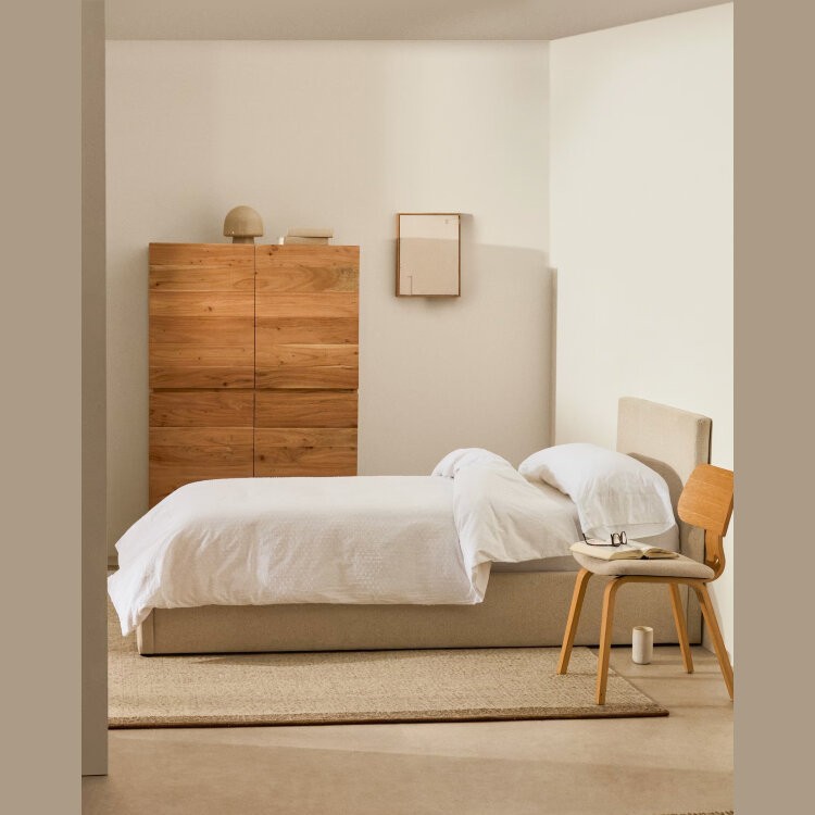 Кровать Nahiri бежевого цвета из шенилла с ящиком для хранения 90 x 200 см