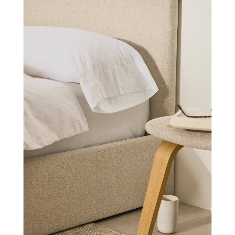 Кровать Nahiri бежевого цвета из шенилла с ящиком для хранения 90 x 200 см