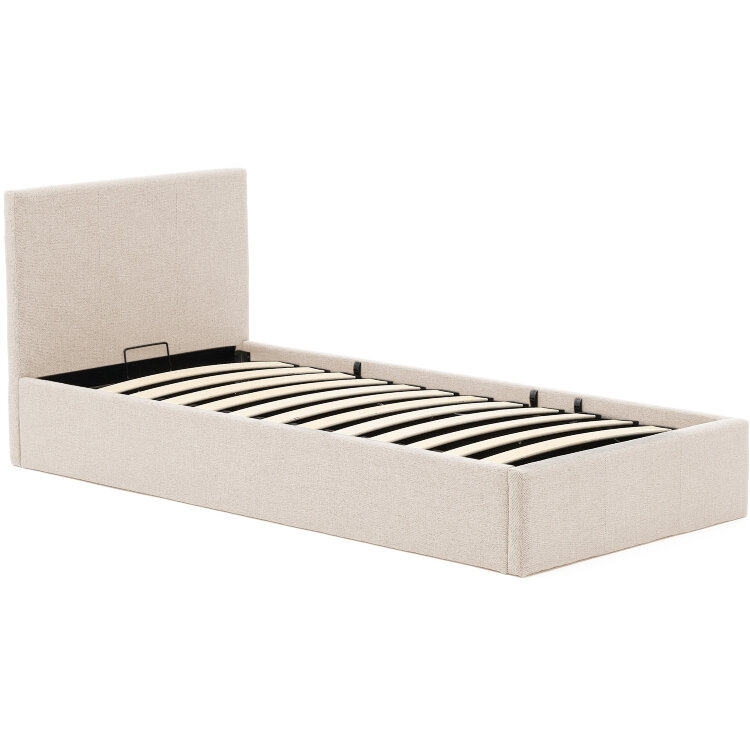 Кровать Nahiri бежевого цвета из шенилла с ящиком для хранения 90 x 200 см