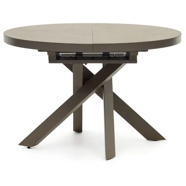 Vashti Круглый раздвижной стол из керамики и стали с коричневой отделкой Ø 120(160) см