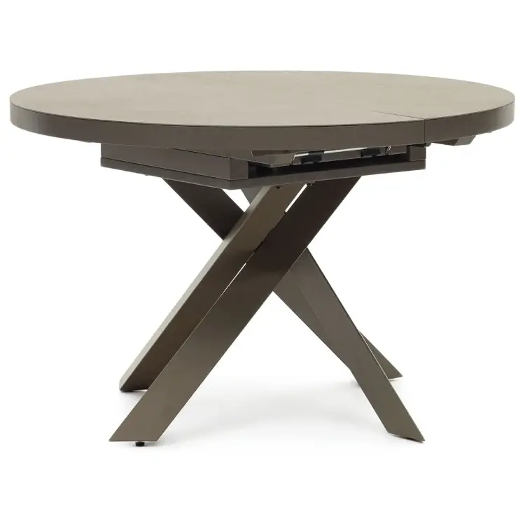 Vashti Круглый раздвижной стол из керамики и стали с коричневой отделкой Ø 120(160) см
