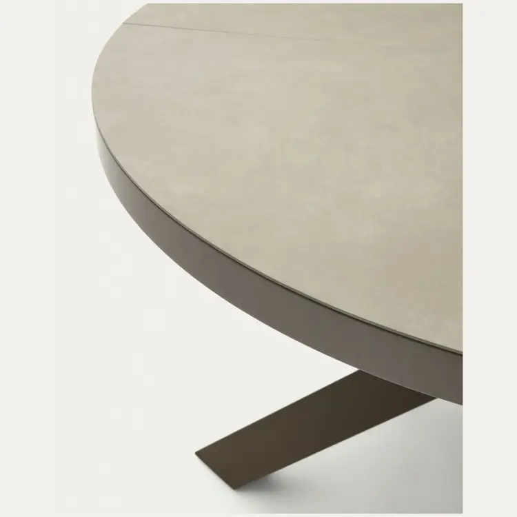 Vashti Круглый раздвижной стол из керамики и стали с коричневой отделкой Ø 120(160) см