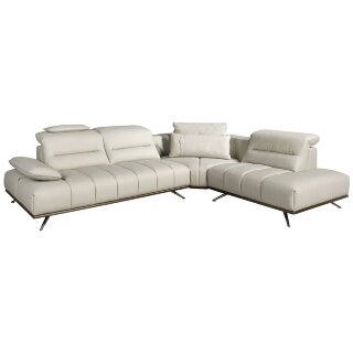 Угловой диван с правым шезлонгом 6244 из светло-серой кожи