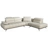 Угловой диван с правым шезлонгом 6244 из светло-серой кожи
