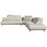Угловой диван с правым шезлонгом 6244 из светло-серой кожи