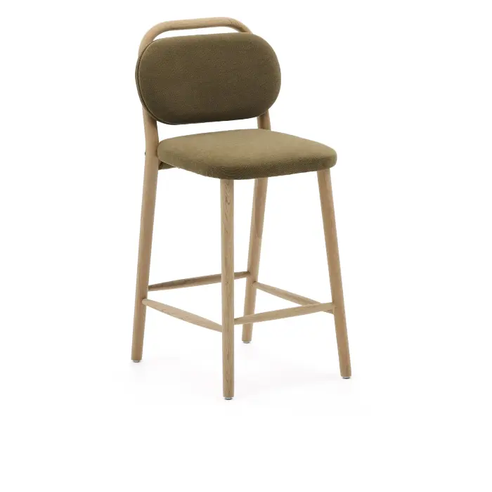 Полубарный стул Helda из зеленого шенилла и массива дуба FSC 65 см