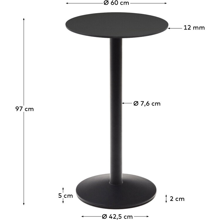 Esilda высокий круглый садовый стол черный с черной металлической основой Ø 60x96 см