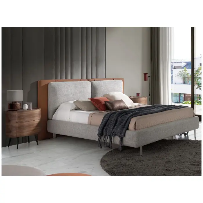 Кровать LA2101 /7123 из ткани и экокожи на стальных ножках