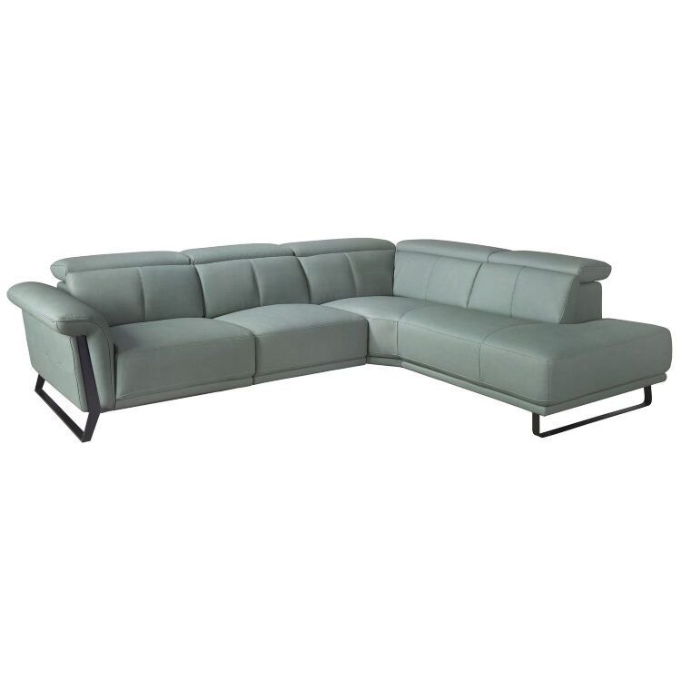 Угловой диван- реклайнер с правым шезлонгом 6252 из бирюзовой кожи