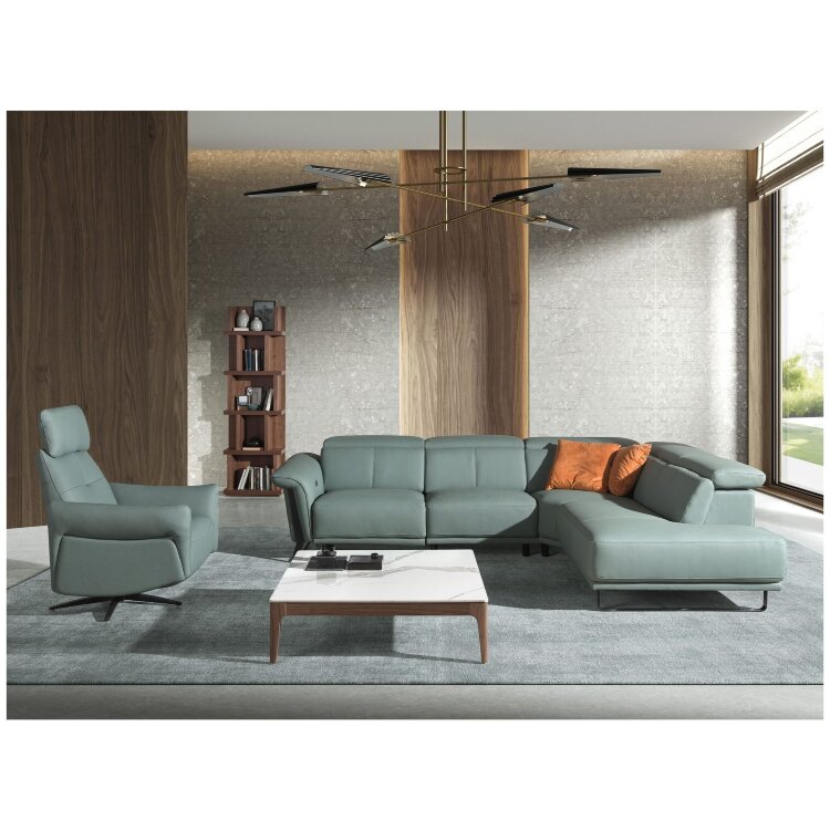 Угловой диван- реклайнер с правым шезлонгом 6252 из бирюзовой кожи