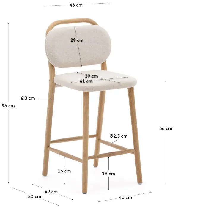 Полубарный стул Helda из бежевого шенилла и массива дуба FSC 65 см