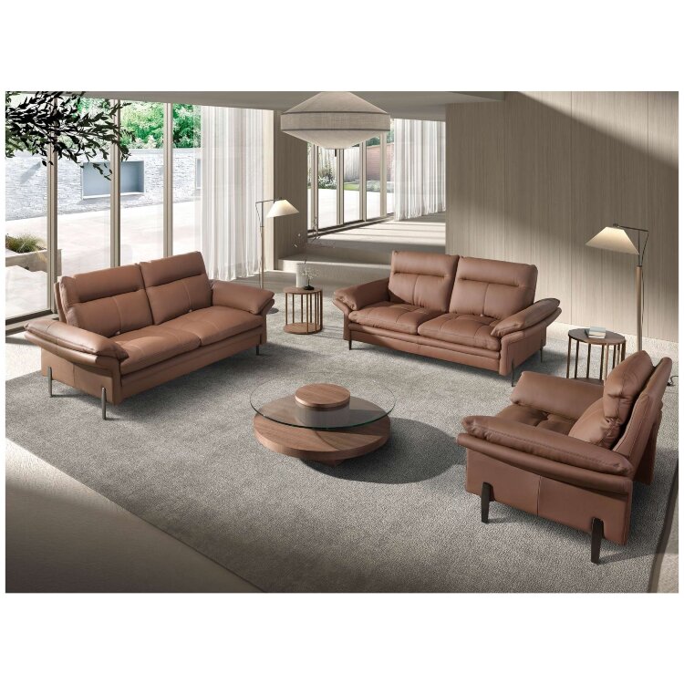 Коричневый кожаный 3-местный диван модель 6242