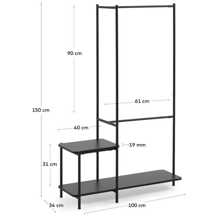 Вешалка для одежды Galatia из меламина и металла со скамьей