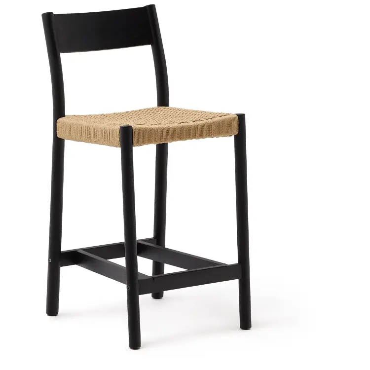 Analy Полубарный стул из массива дуба с черной отделкой и сиденьем из веревки 65 см