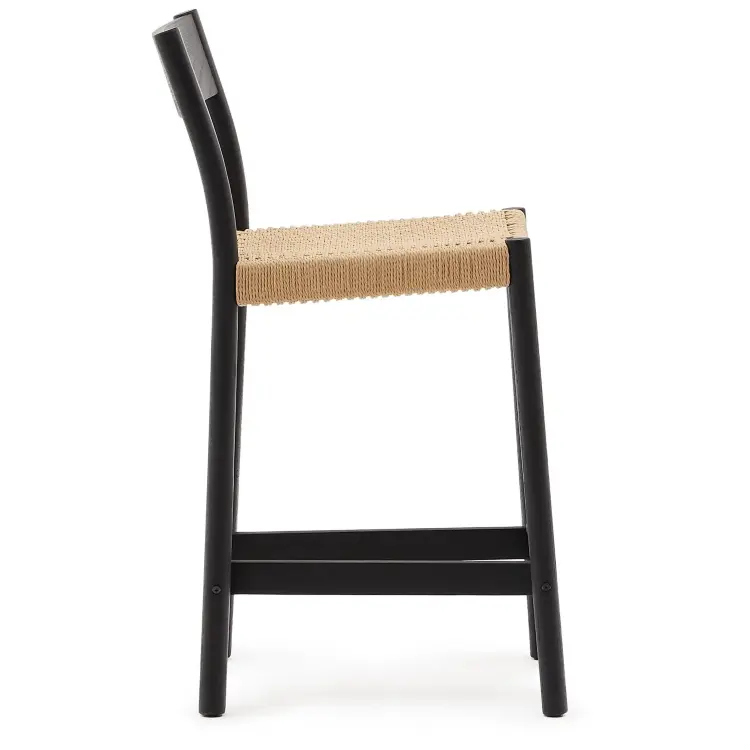Analy Полубарный стул из массива дуба с черной отделкой и сиденьем из веревки 65 см