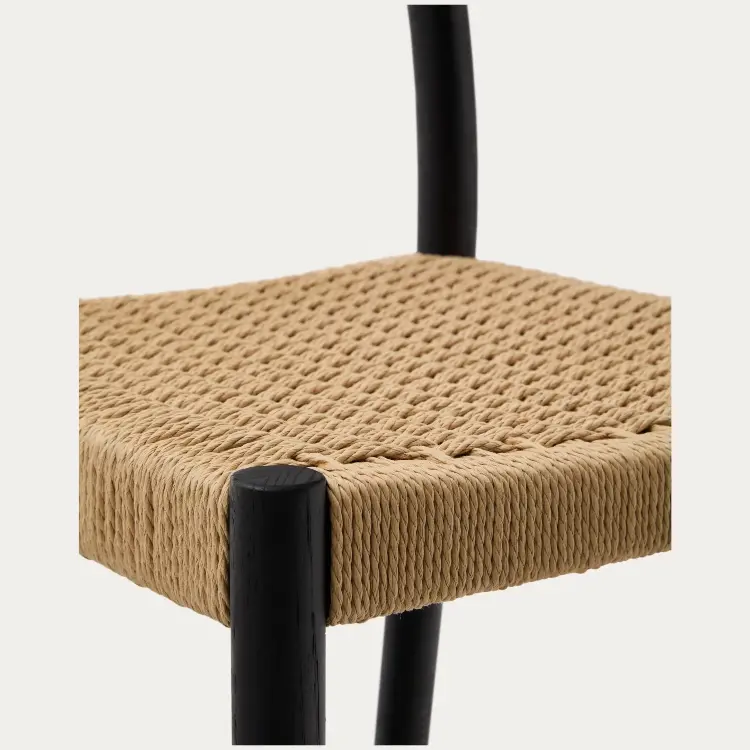 Analy Полубарный стул из массива дуба с черной отделкой и сиденьем из веревки 65 см