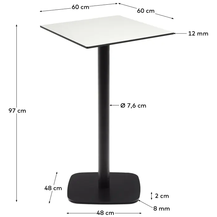 Высокий садовый столик Dina белый на черном металлическом основании 60 x 60 x 96 см