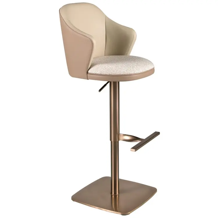 Поворотный барный стул 4232 из кремовой ткани и коричневой экокожи