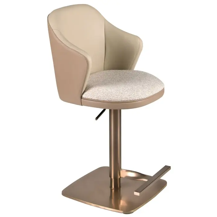 Поворотный барный стул 4232 из кремовой ткани и коричневой экокожи