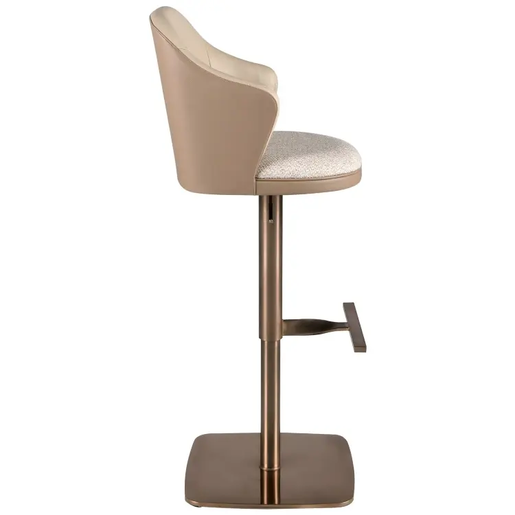 Поворотный барный стул 4232 из кремовой ткани и коричневой экокожи