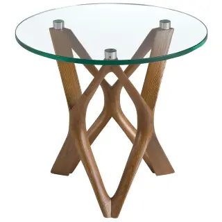 Круглый приставной столик 2127/LT17192 из закаленного стекла и ореха