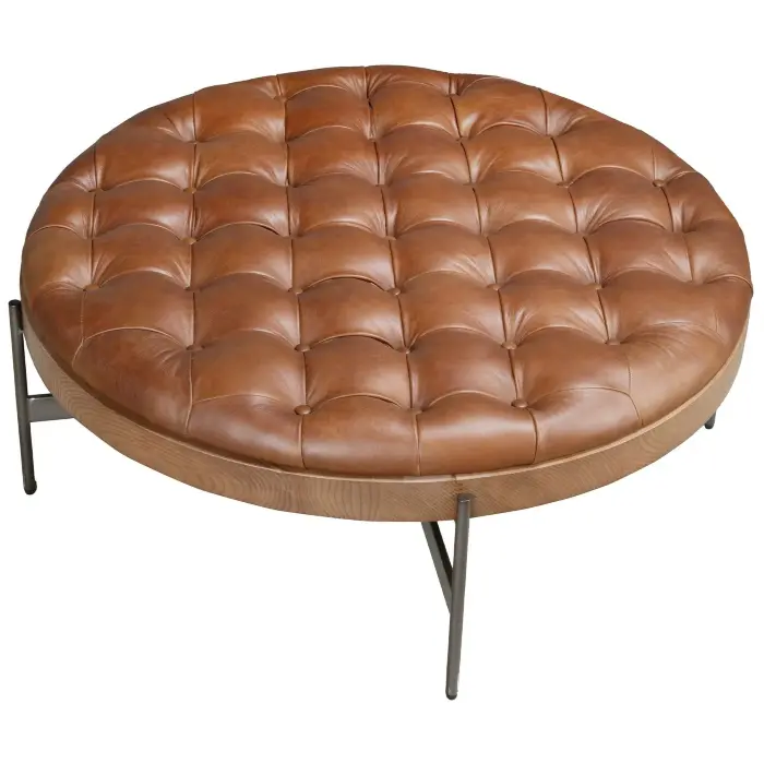 Круглый журнальный столик 2147 из темно-коричневой кожи