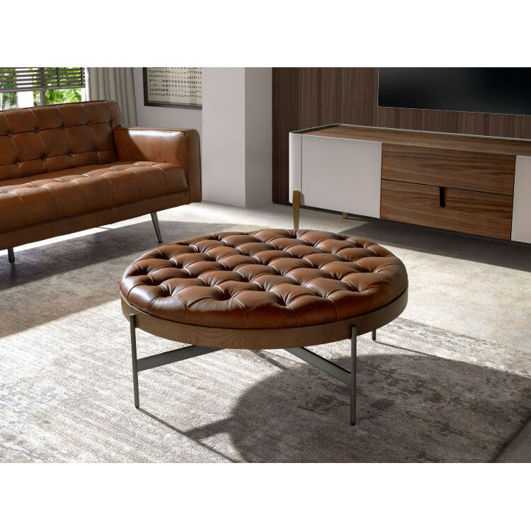Круглый журнальный столик 2147 из темно-коричневой кожи