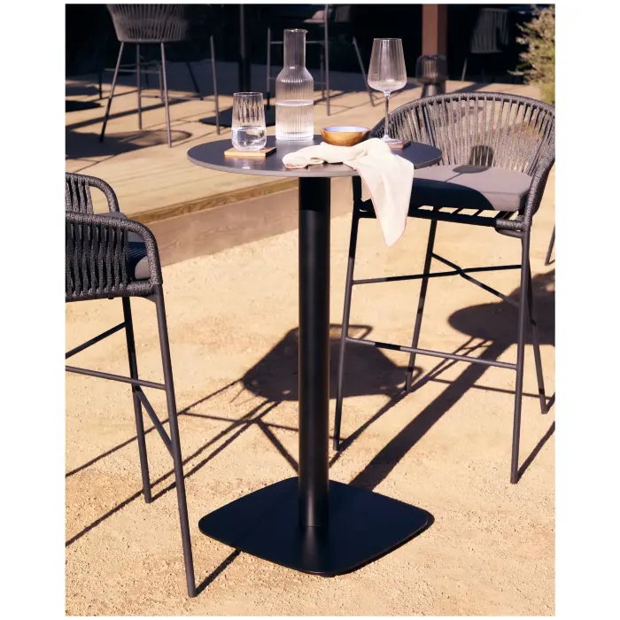 Dina высокий круглый садовый стол черный с черной металлической основой Ø 60x96 см