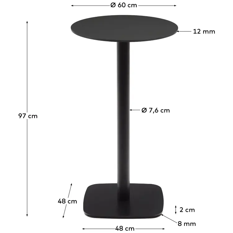 Dina высокий круглый садовый стол черный с черной металлической основой Ø 60x96 см