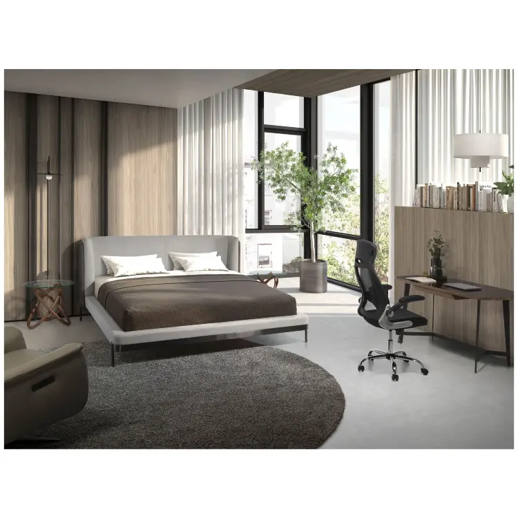 Кровать 7156/GC2123 серая ткань/экокожа 180 x 200 см