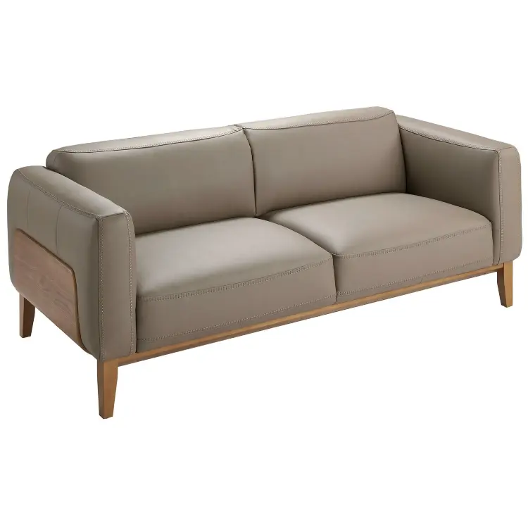 Диван 5353-3P /6029 3-х местный кожаный бежевый с каркасом из ореха